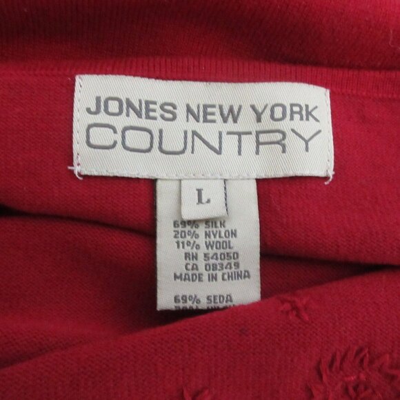 Jones New York Country Sweater Womens Size Large Red Beaded Silk Wool Blend - Picture 3 of 6